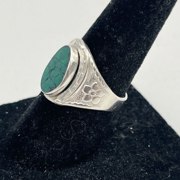 Navajo Handmade Ring 925 Sterling Silver Spiderweb Turquoise Native Artist 30’s - Picture 3 of 8